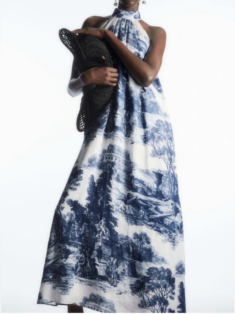 Worn 3x EUC COS Blue toile print dress. Size 6. Fully lined. Side pockets. - Picture 3 of 9